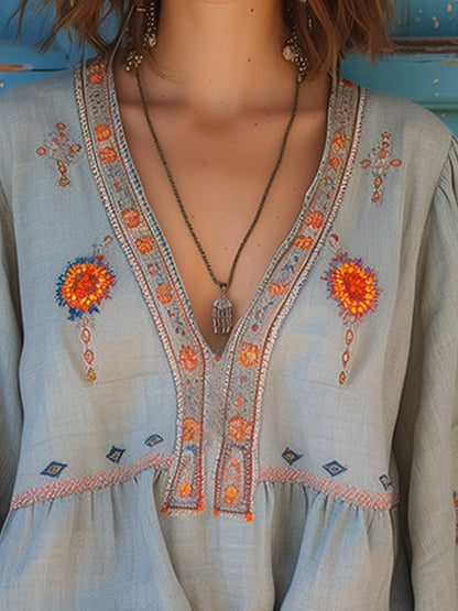 Audrey | Women's Casual Boho V-Neck Blouse