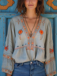 Audrey | Women's Casual Boho V-Neck Blouse