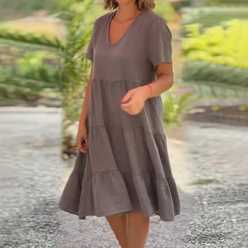 Kalina | Women's Linen V-Neck Midi Dress