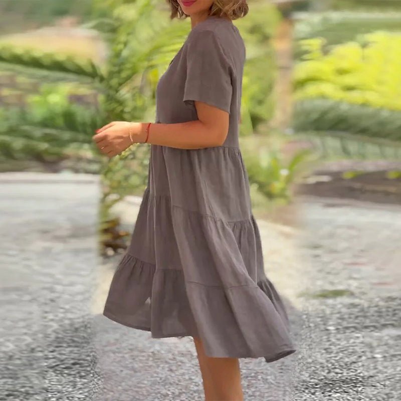 Kalina | Women's Linen V-Neck Midi Dress