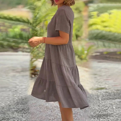 Kalina | Women's Linen V-Neck Midi Dress