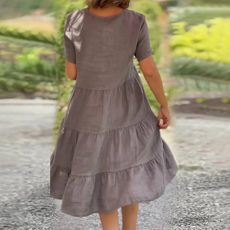 Kalina | Women's Linen V-Neck Midi Dress
