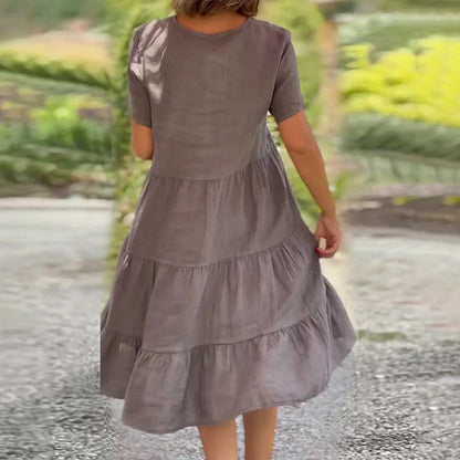 Kalina | Women's Linen V-Neck Midi Dress