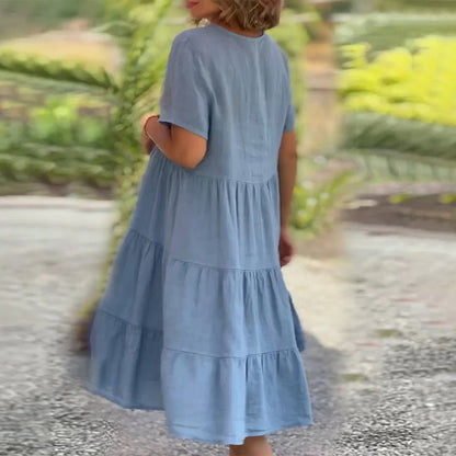 Kalina | Women's Linen V-Neck Midi Dress