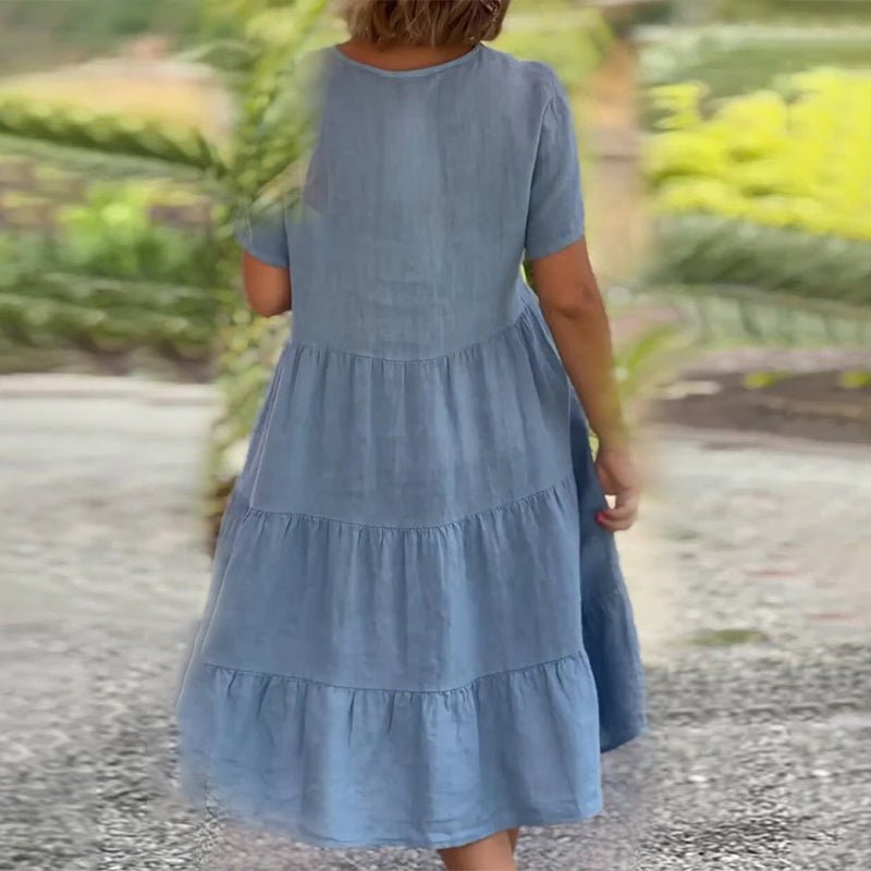 Kalina | Women's Linen V-Neck Midi Dress