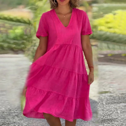 Kalina | Women's Linen V-Neck Midi Dress