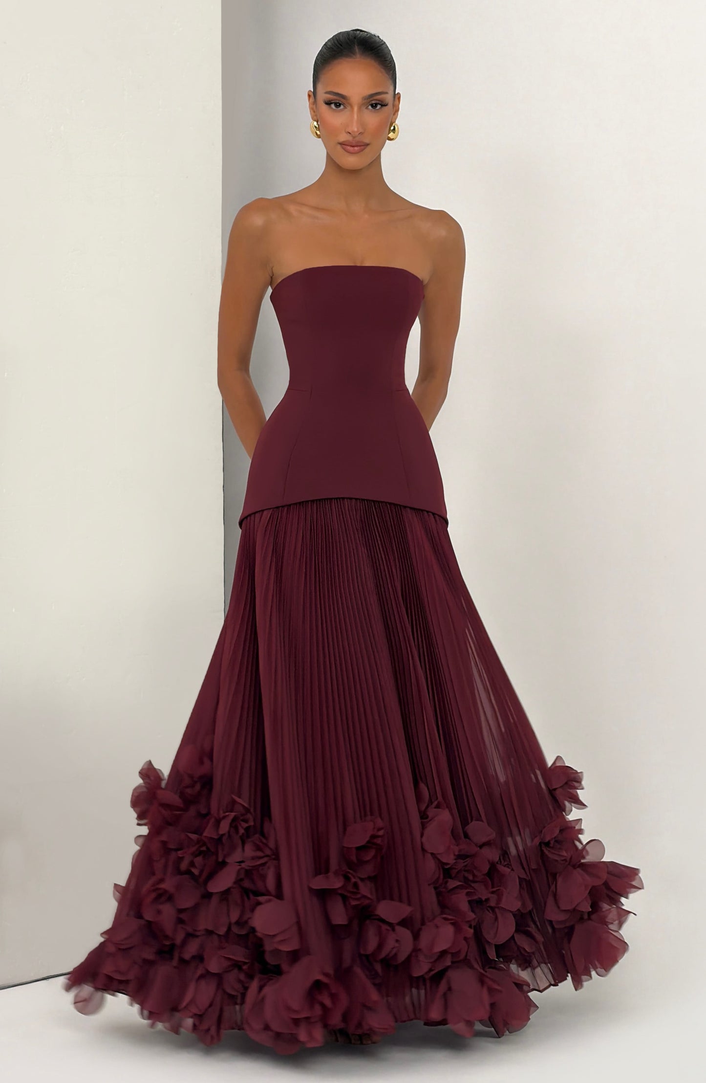 Gianna | Women's Strapless Pleated Wedding Guest Dress