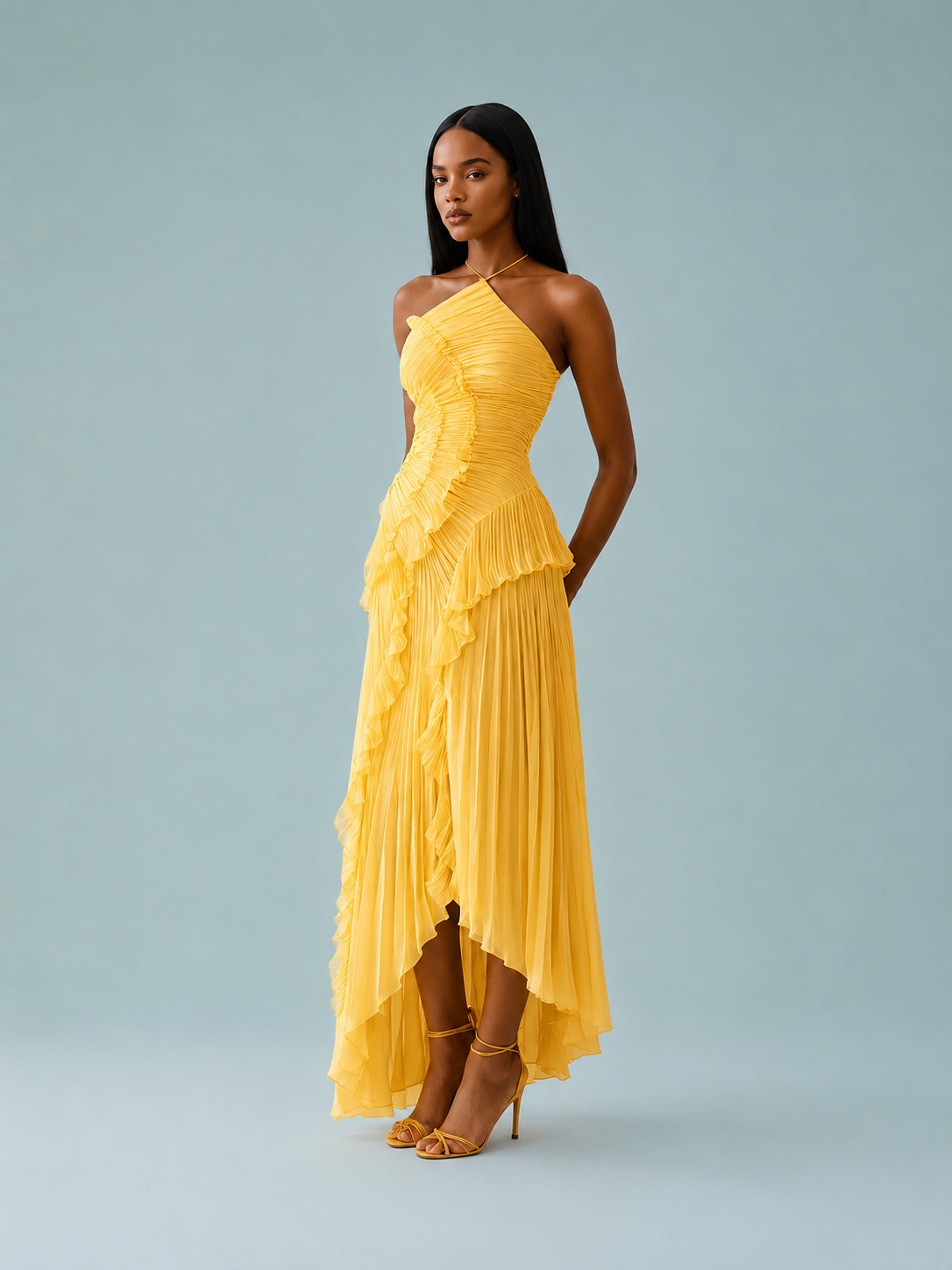Elena | Women's Embroidered Halterneck Maxi Dress