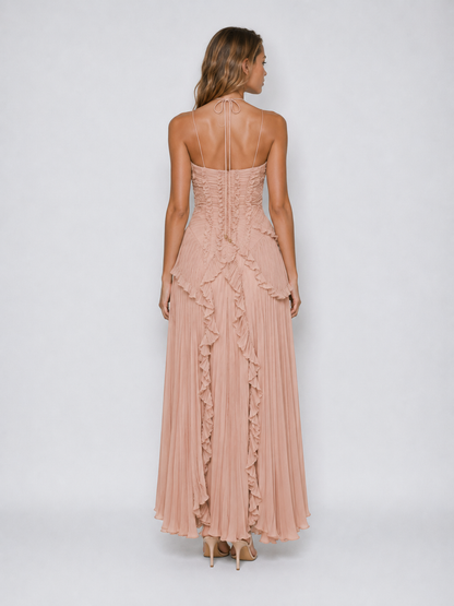 Elena | Women's Embroidered Halterneck Maxi Dress