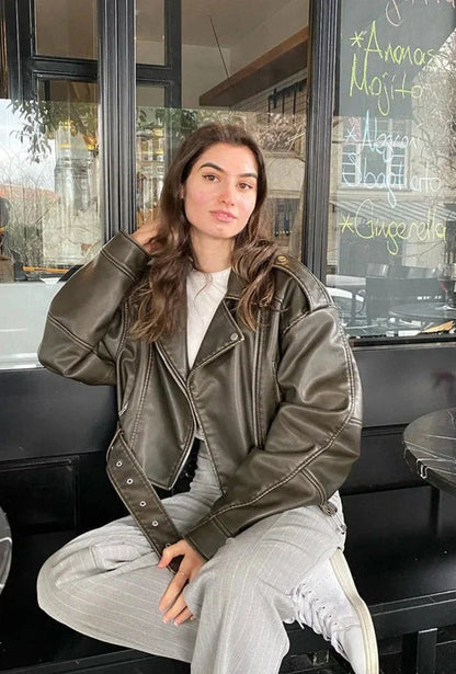 Skylar | Women's Cropped Leather Biker Jacket