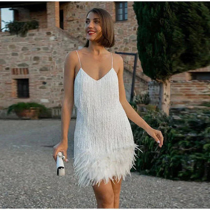 Amelia | Women's Festive Feather Cocktail Dress