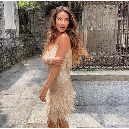 Amelia | Women's Festive Feather Cocktail Dress