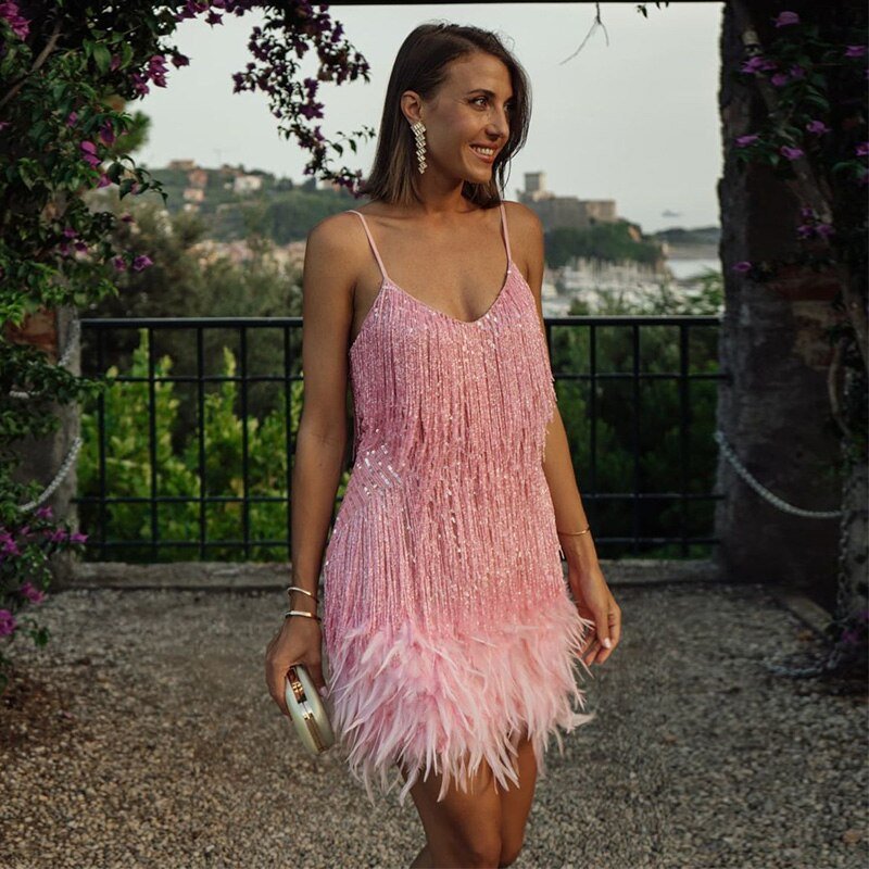Amelia | Women's Festive Feather Cocktail Dress