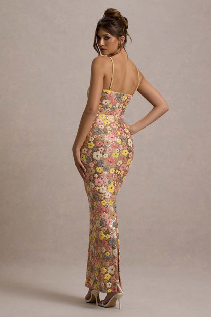 Layla | Women's Floral Glitter Bodycon Maxi Dress