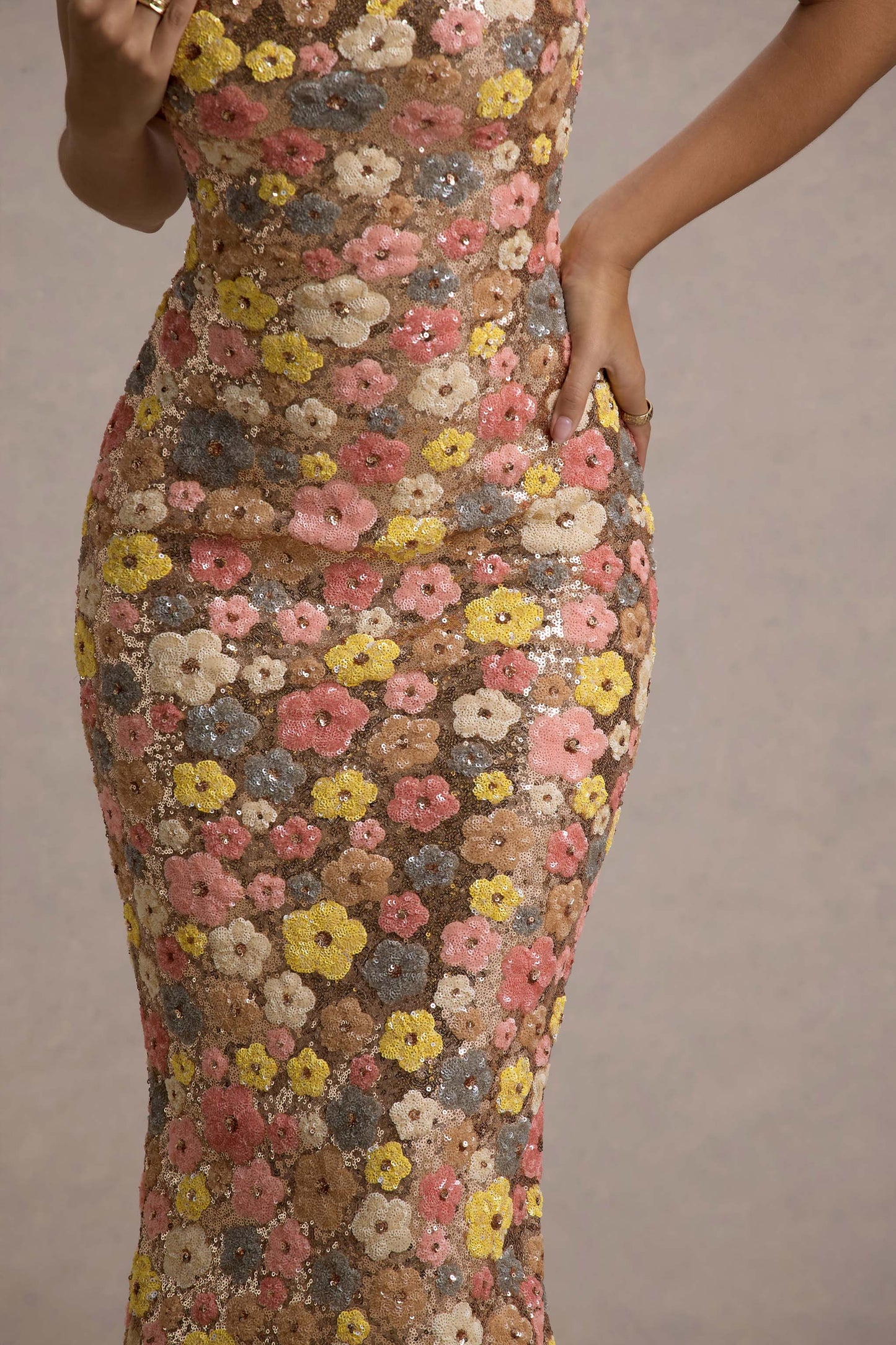 Layla | Women's Floral Glitter Bodycon Maxi Dress