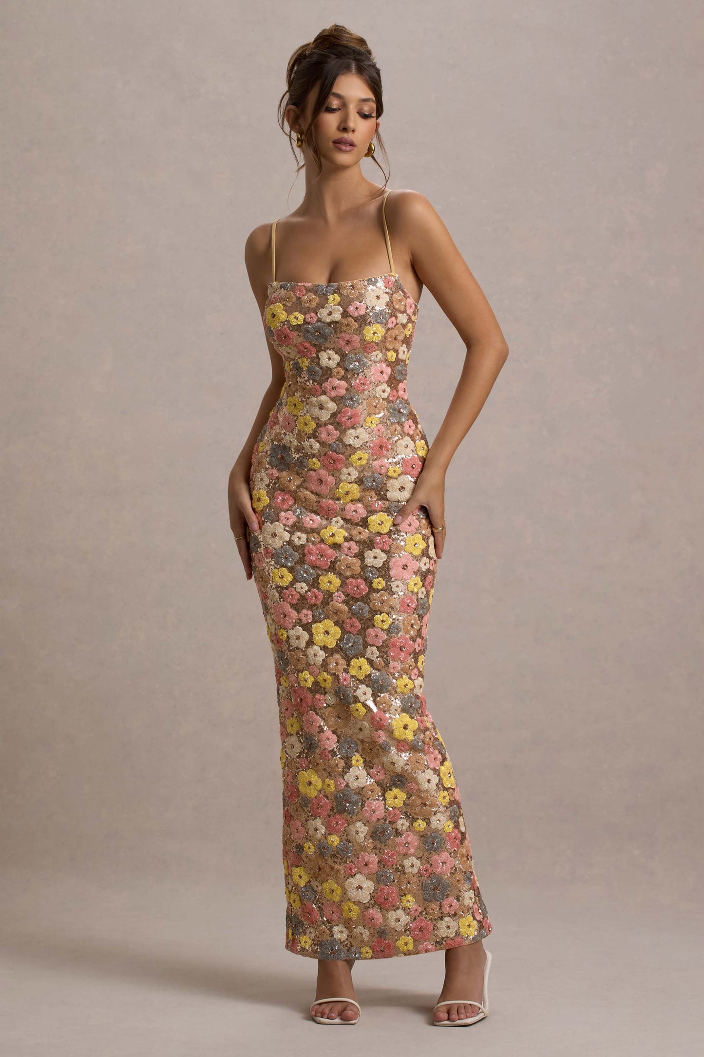 Layla | Women's Floral Glitter Bodycon Maxi Dress