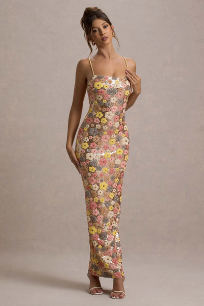 Layla | Women's Floral Glitter Bodycon Maxi Dress