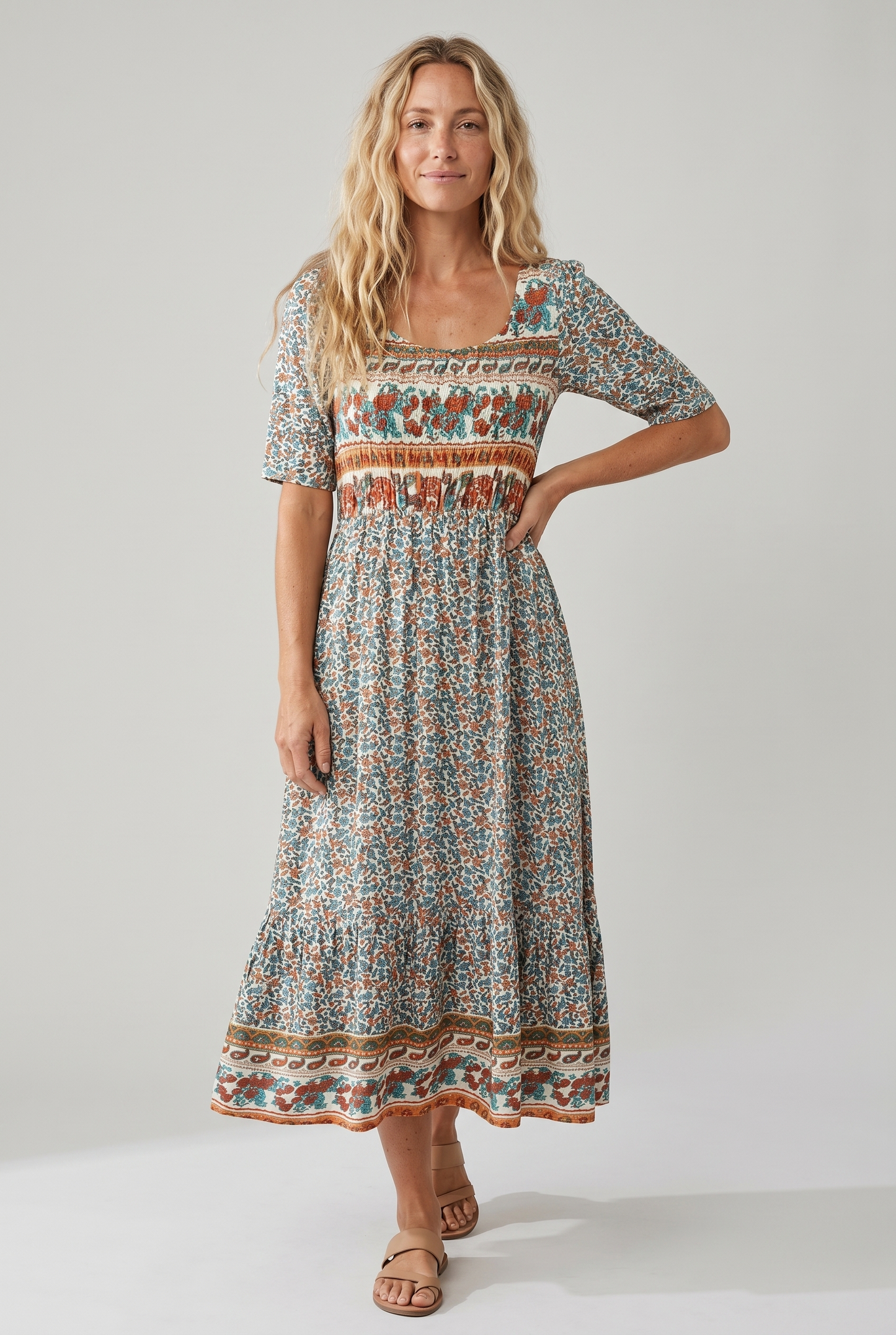 Calliope | Women's Elegant Printed Boho Midi Dress
